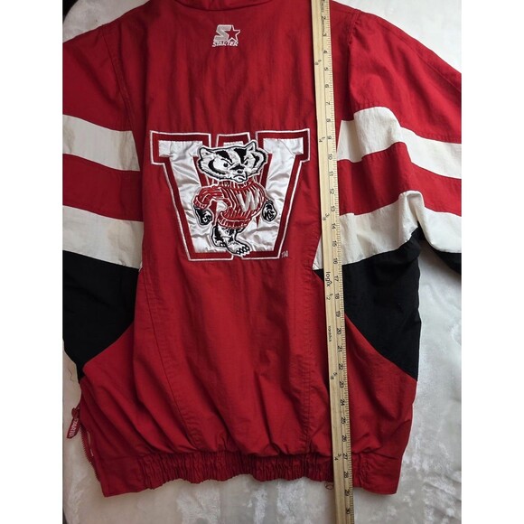 Vintage 90s Men's Large Red Wisconsin Badgers Starter Pullover 1/2 Zip - Picture 7 of 8